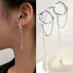 925 Silver Plated Hoop Chain Earrings